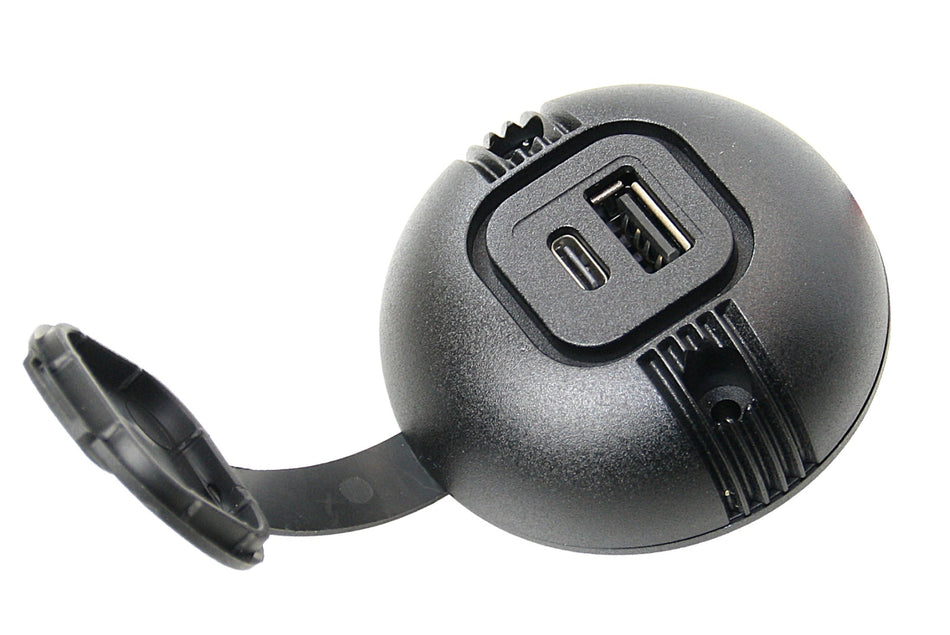 PRO CAR USB-C/A Aufbau-Steckdose mit Deckel, rund 12/24V 3,6A 59mm