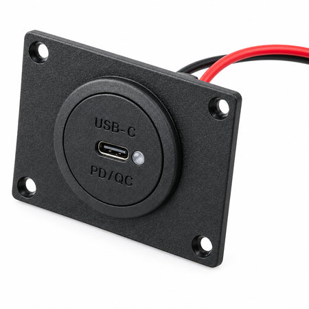 USB-C-Lade-Einbausteckdose 30 W PD/QC – 12/24 V, LED, mit/ohne Montageplatte mit Montageplatte
