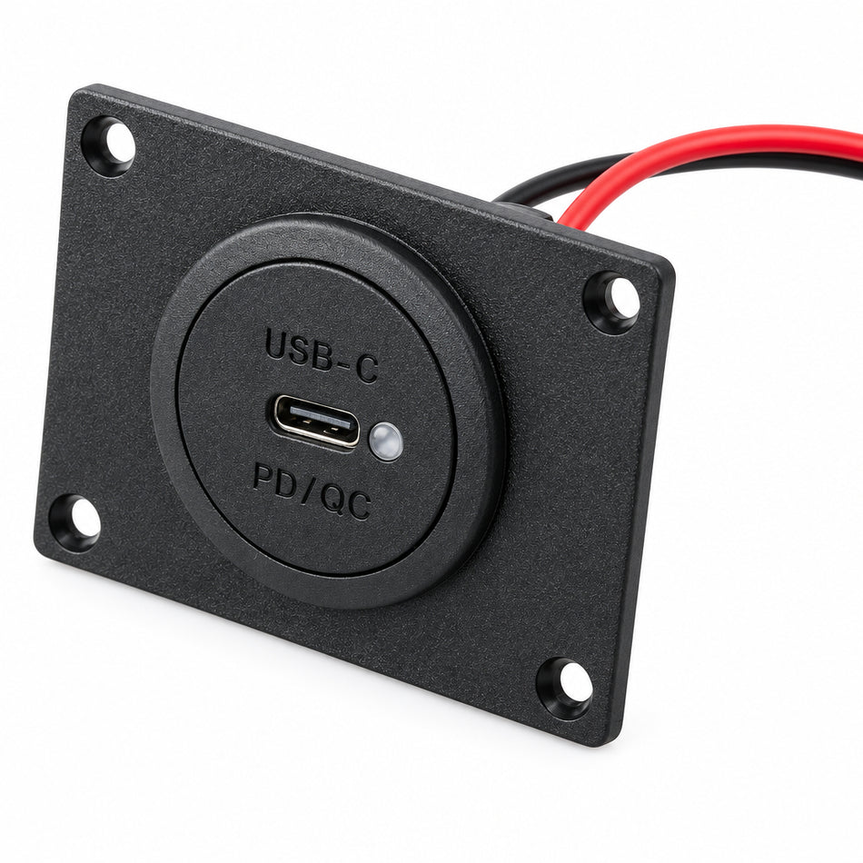 USB-C-Lade-Einbausteckdose 30 W PD/QC – 12/24 V, LED, mit/ohne Montageplatte mit Montageplatte