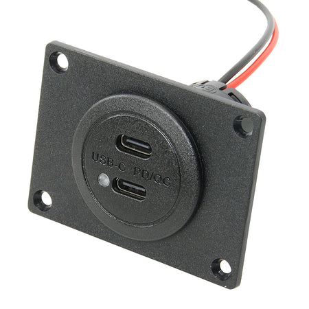 Doppel-USB-C-Lade-Einbausteckdose 2 × 30 W PD/QC – 12/24 V, LED mit Montageplatte