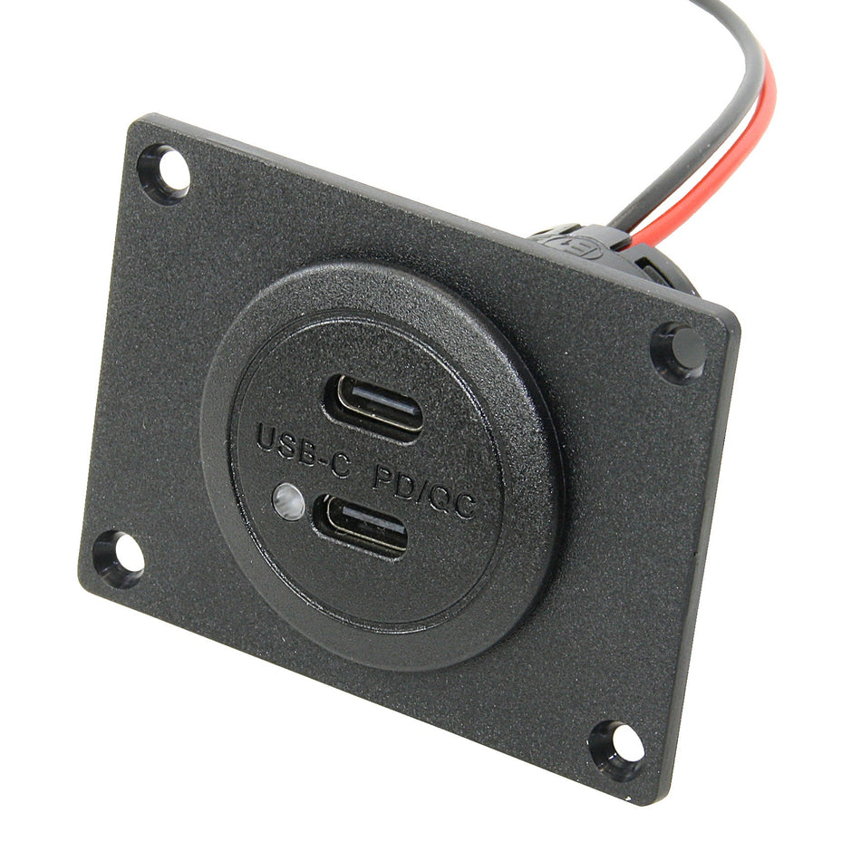 Doppel-USB-C-Lade-Einbausteckdose 2 × 30 W PD/QC – 12/24 V, LED mit Montageplatte