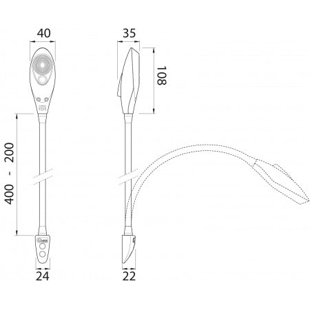 QUICK LED-Leseleuchte mit Schwanenhals Shark 50 12/24V 400mm, kaltweiß/rot