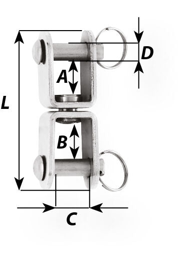 Wirbelschäkel Zwei Gabelenden mit Steck-Bolzen Edelstahl