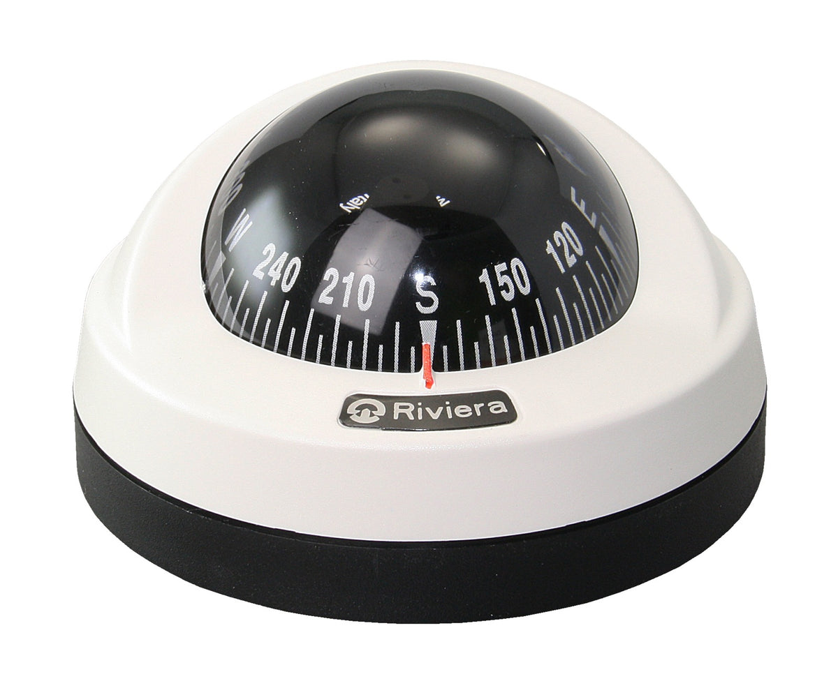 RIVIERA STAR BAR Kompass 65mm weiß mit schwarzem Sockel - Flacher Aufbaukompass