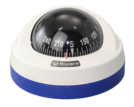 RIVIERA STAR BAR Kompass 65mm weiß mit blauem Sockel - Flacher Aufbaukompass