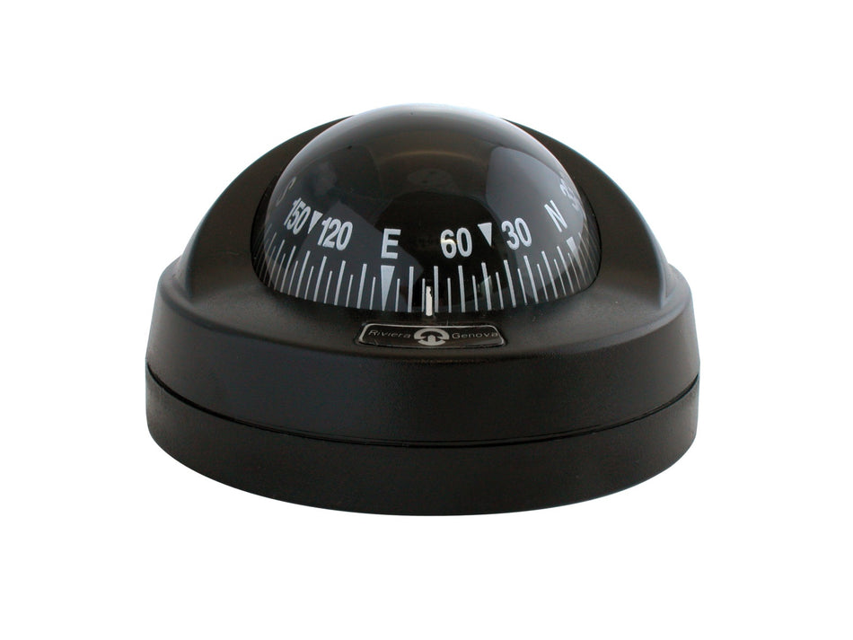 RIVIERA STAR BAR Kompass 65mm schwarz - Flacher Aufbaukompass mit schwarzer Rose
