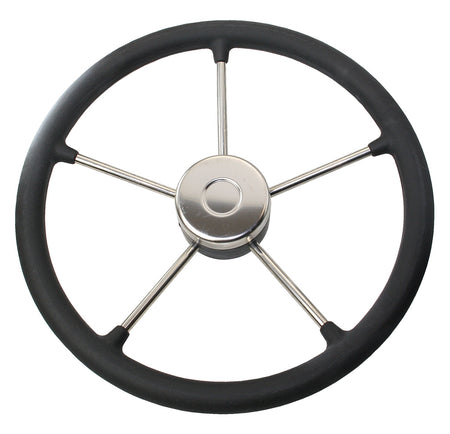 RIVIERA Steuerrad VR03 Edelstahl/Leder 400mm – Premium Bootssteuerrad mit Lederbezug schwarz
