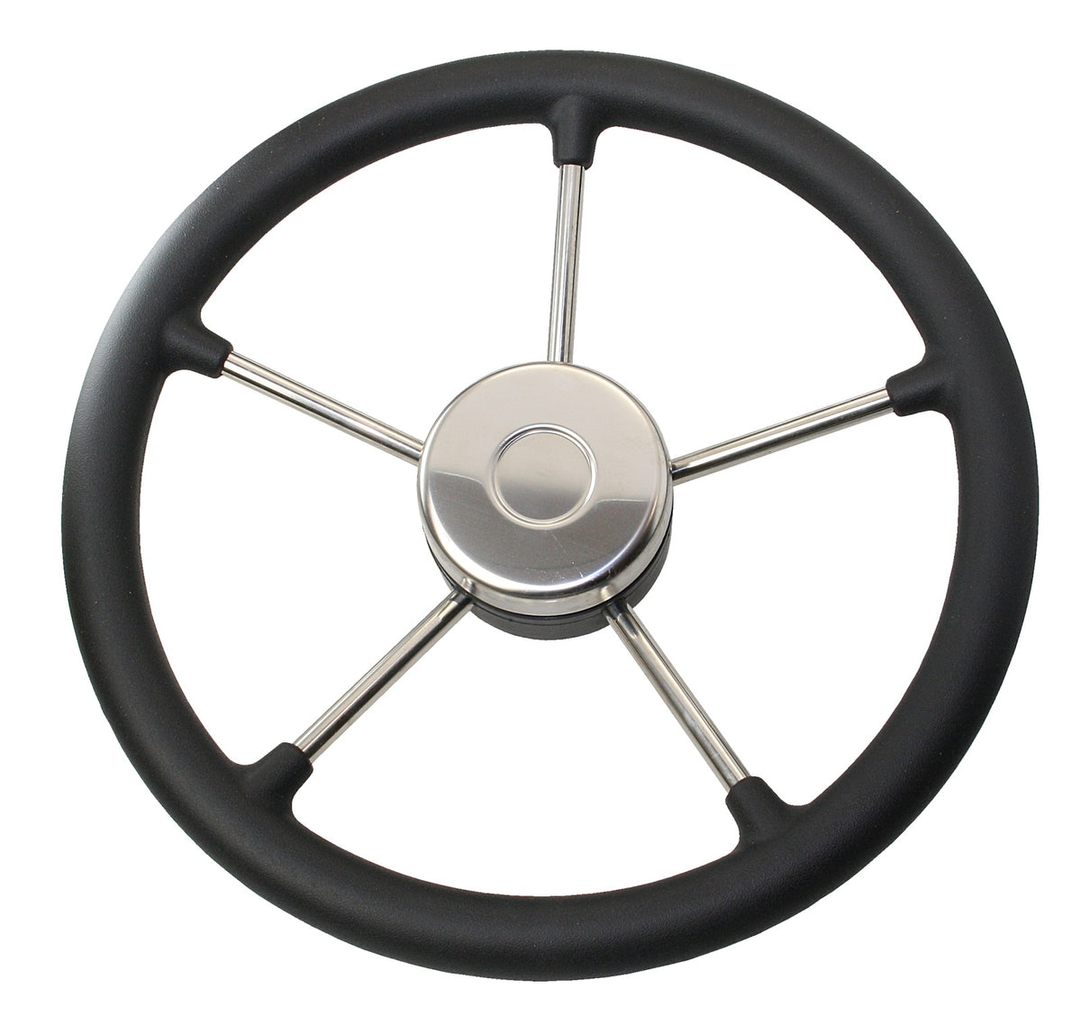 RIVIERA Steuerrad VR02 Edelstahl/Leder 350mm – Premium Bootssteuerrad mit Lederbezug schwarz