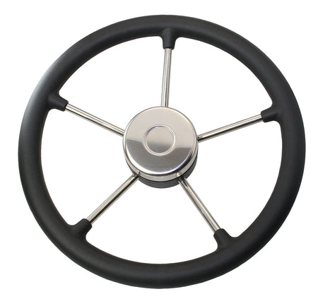 RIVIERA Steuerrad VR02 Edelstahl/Leder 350mm – Premium Bootssteuerrad mit Lederbezug schwarz