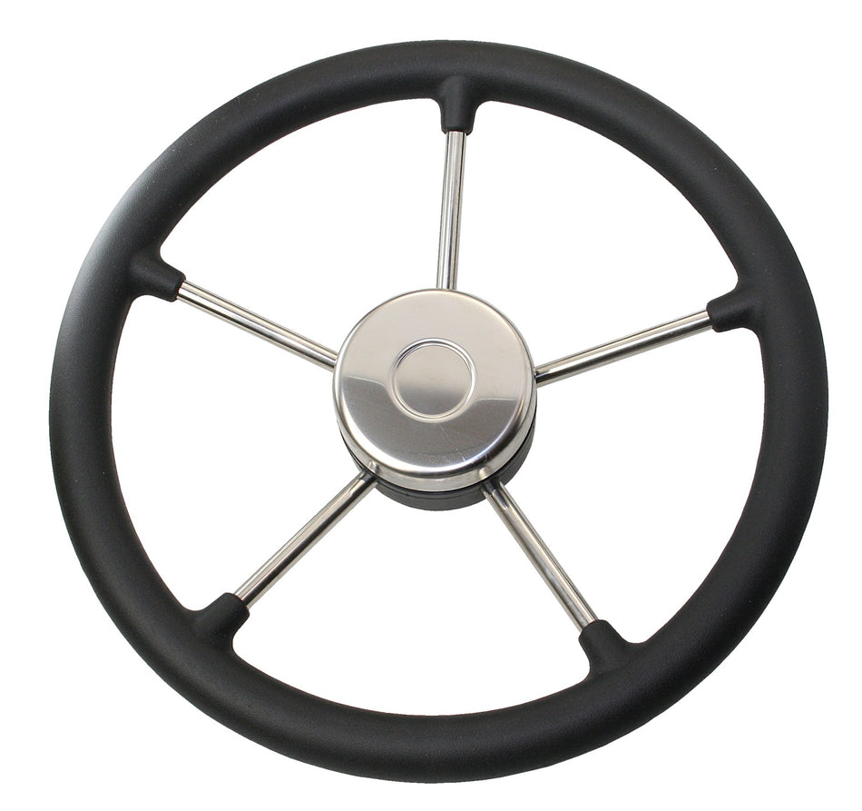 RIVIERA Steuerrad VR02 Edelstahl/Leder 350mm – Premium Bootssteuerrad mit Lederbezug schwarz
