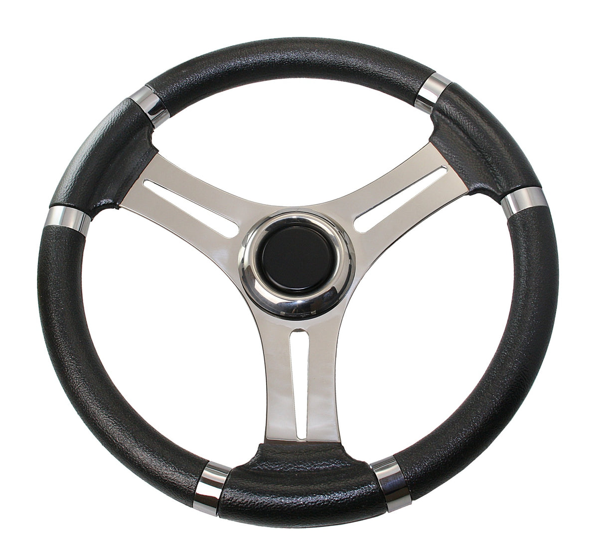RIVIERA Steuerrad VS01 Edelstahl/PU 350mm schwarz/grau/Mahagoni schwarz