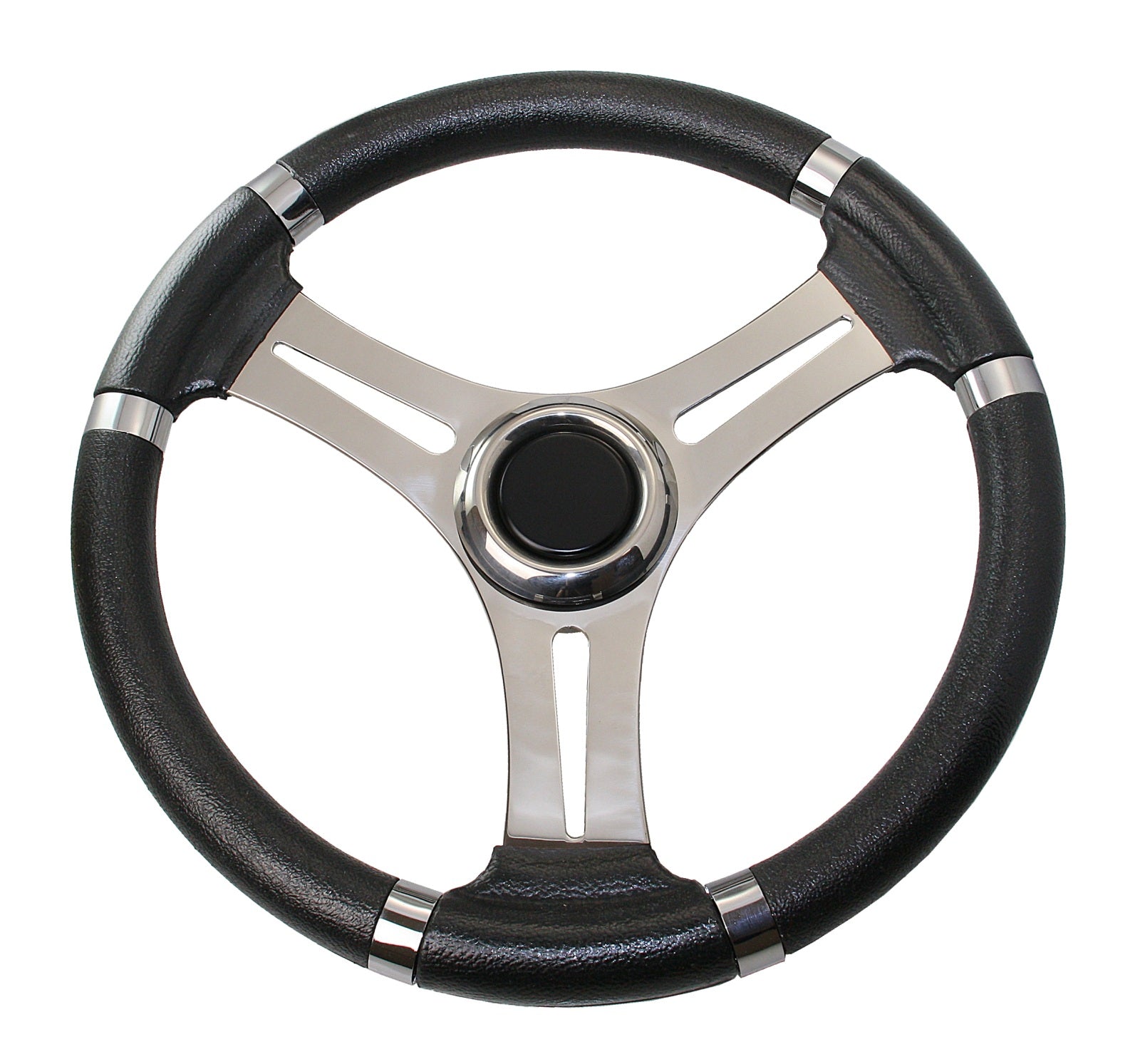 RIVIERA Steuerrad VS01 Edelstahl/PU 350mm schwarz/grau/Mahagoni schwarz