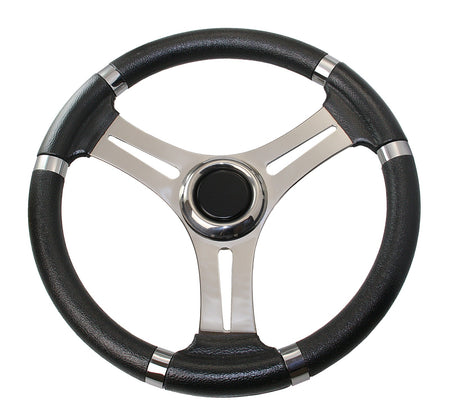 RIVIERA Steuerrad VS01 Edelstahl/PU 350mm schwarz/grau/Mahagoni schwarz