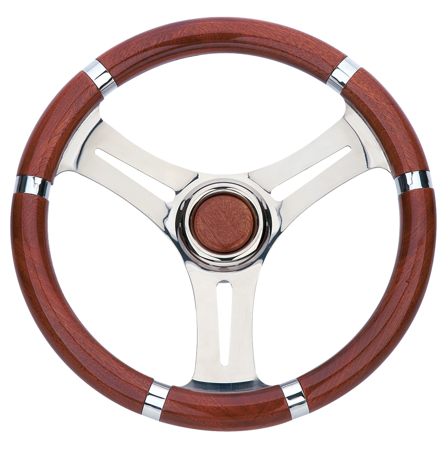 RIVIERA Steuerrad VS01 Edelstahl/PU 350mm schwarz/grau/Mahagoni mahagoni