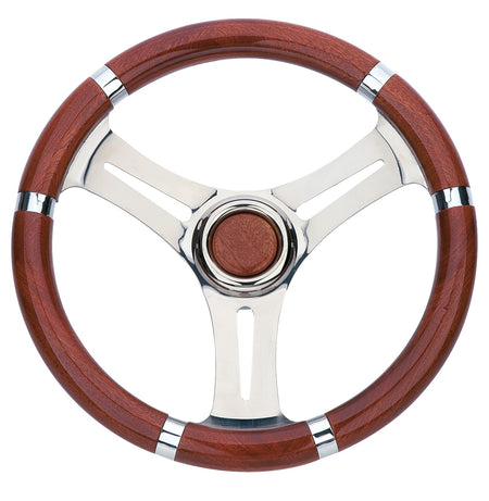 RIVIERA Steuerrad VS01 Edelstahl/PU 350mm schwarz/grau/Mahagoni mahagoni