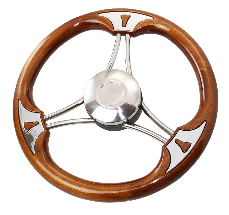 RIVIERA Steuerrad VS03 Edelstahl/PU 350mm Mahagoni/weiß/schwarz mahagoni