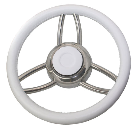 RIVIERA Steuerrad VS13 Edelstahl/PU 350mm schwarz/weiß/Mahagoni weiß