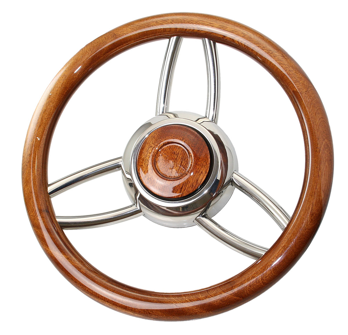 RIVIERA Steuerrad VS13 Edelstahl/PU 350mm schwarz/weiß/Mahagoni mahagoni