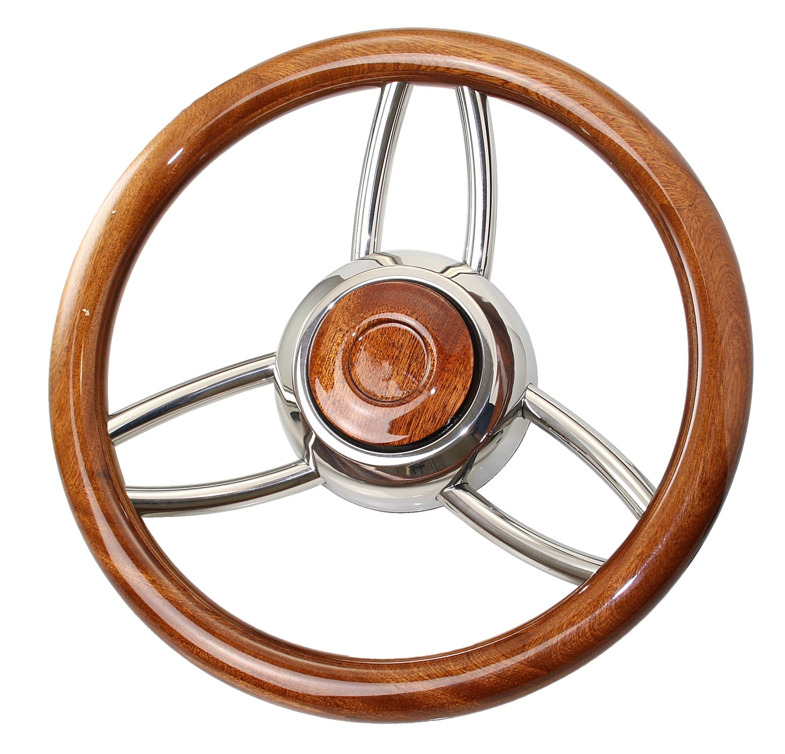 RIVIERA Steuerrad VS13 Edelstahl/PU 350mm schwarz/weiß/Mahagoni mahagoni