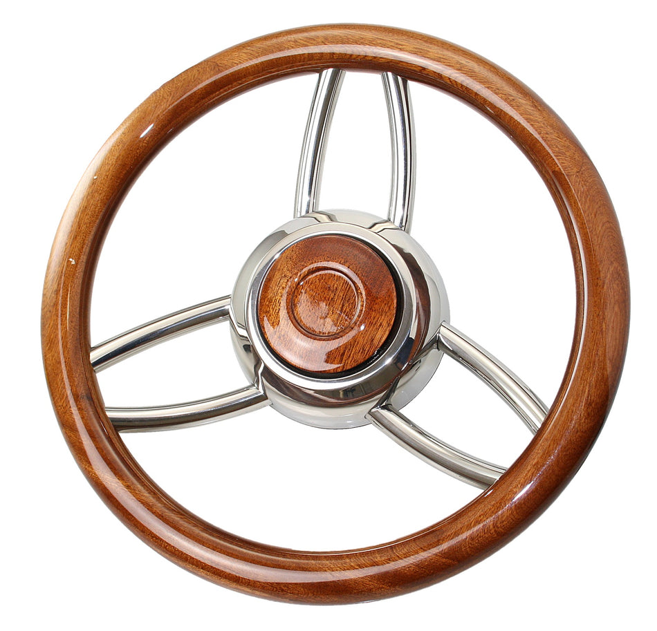 RIVIERA Steuerrad VS13 Edelstahl/PU 350mm schwarz/weiß/Mahagoni mahagoni