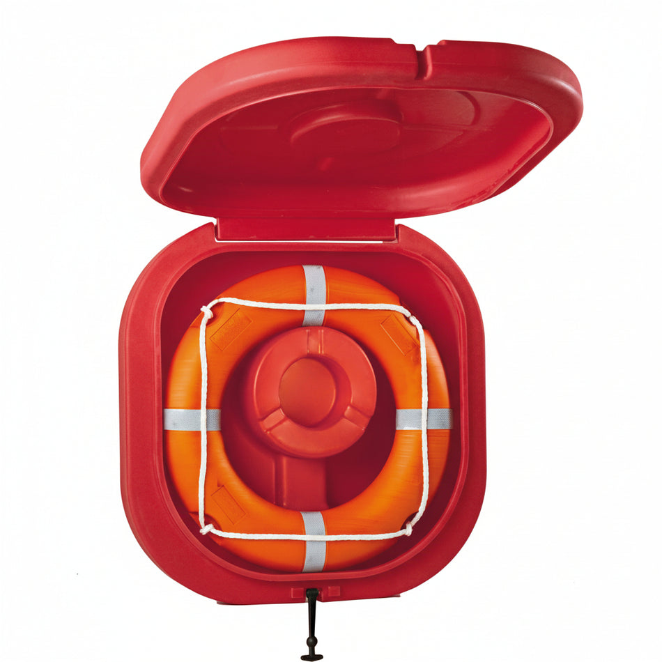Rettungsring-Container ISO 18421 – Rot mit Klappe – Aufbewahrungsbox für Rettungsringe