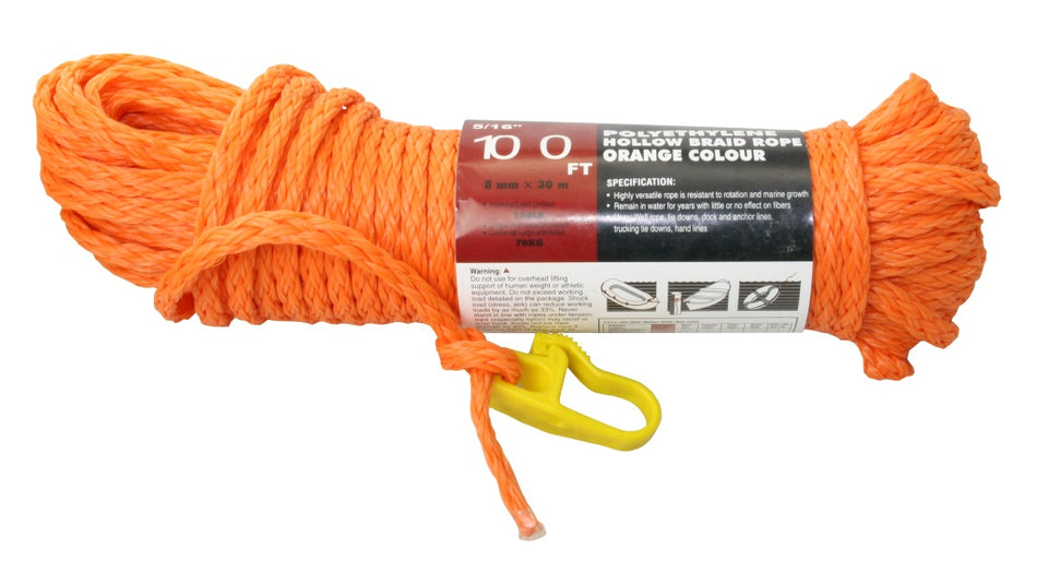 Wurfleine Schwimmfähig PE 8 mm – 30 m – Orange – mit Schnapphaken