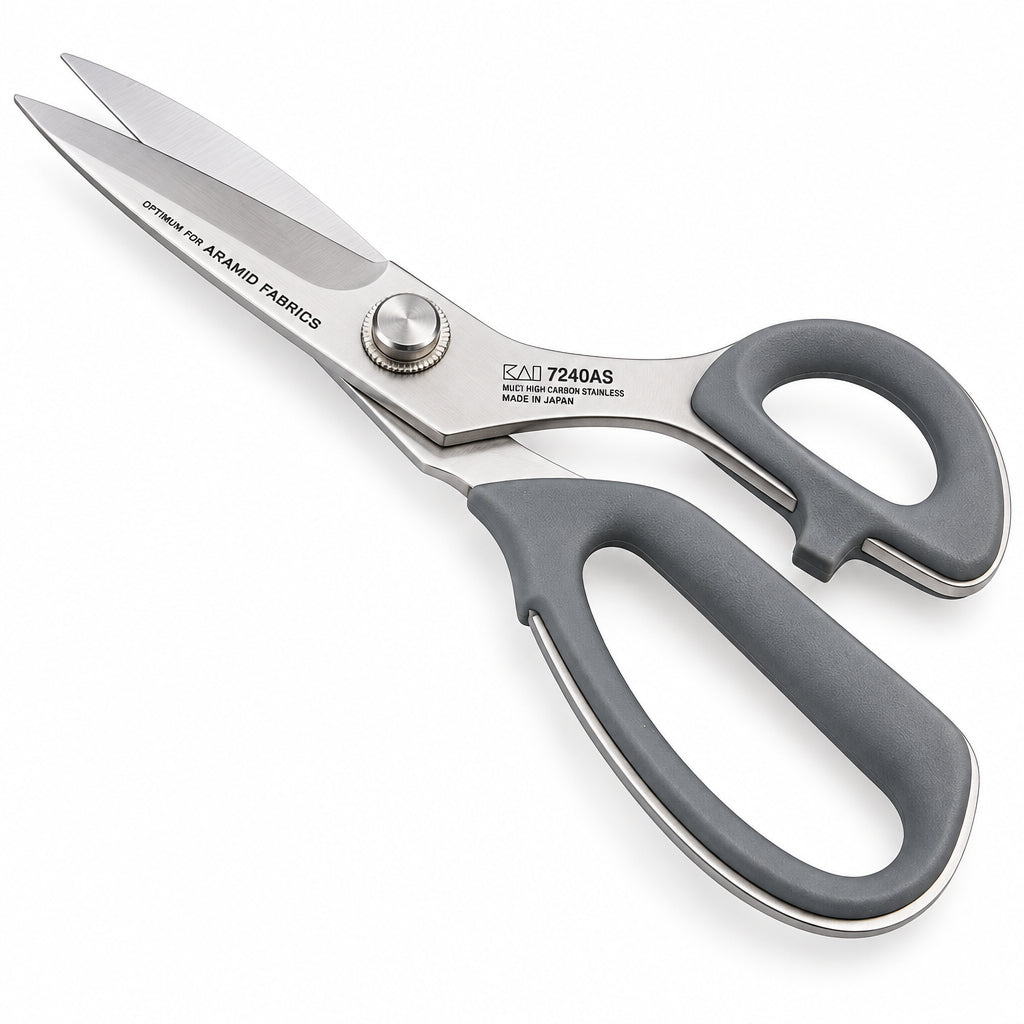 KAI 7240AS Zuschneideschere für Aramidgewebe, Molybdän-Vanadin-Klinge mit Elastomer-Griffen, Made in Japan