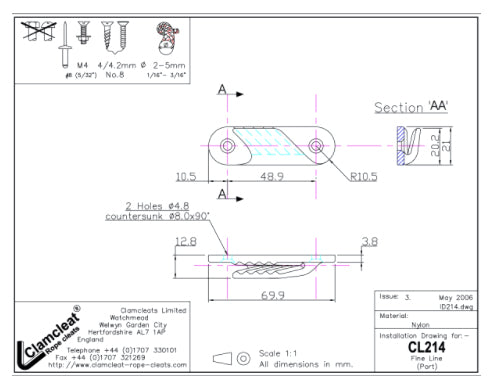 Clamcleat® Seilklemme CL214 Fine Line – Nylon Klemme Backbord für Tauwerk 2-5 mm