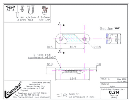 Clamcleat® Seilklemme CL214 Fine Line – Nylon Klemme Backbord für Tauwerk 2-5 mm