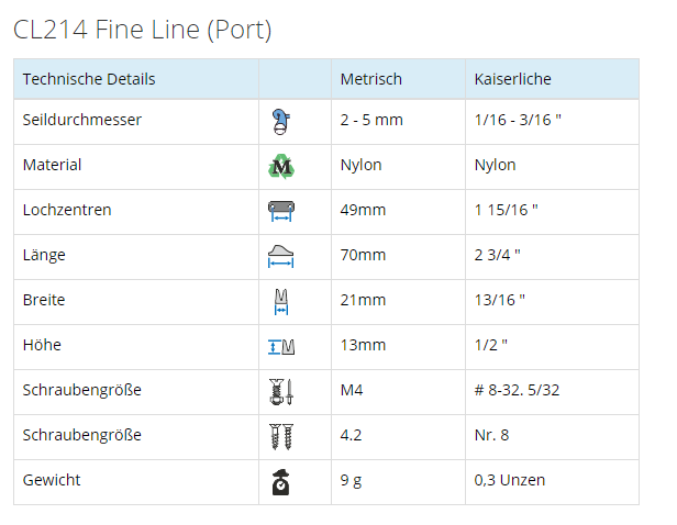 Clamcleat® Seilklemme CL214 Fine Line – Nylon Klemme Backbord für Tauwerk 2-5 mm