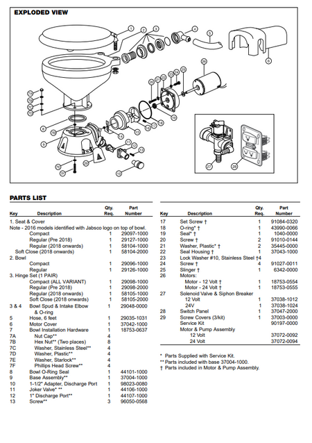 Jabsco 37072-0092 Abwasserpumpe 12V für Toiletten 37045-37275