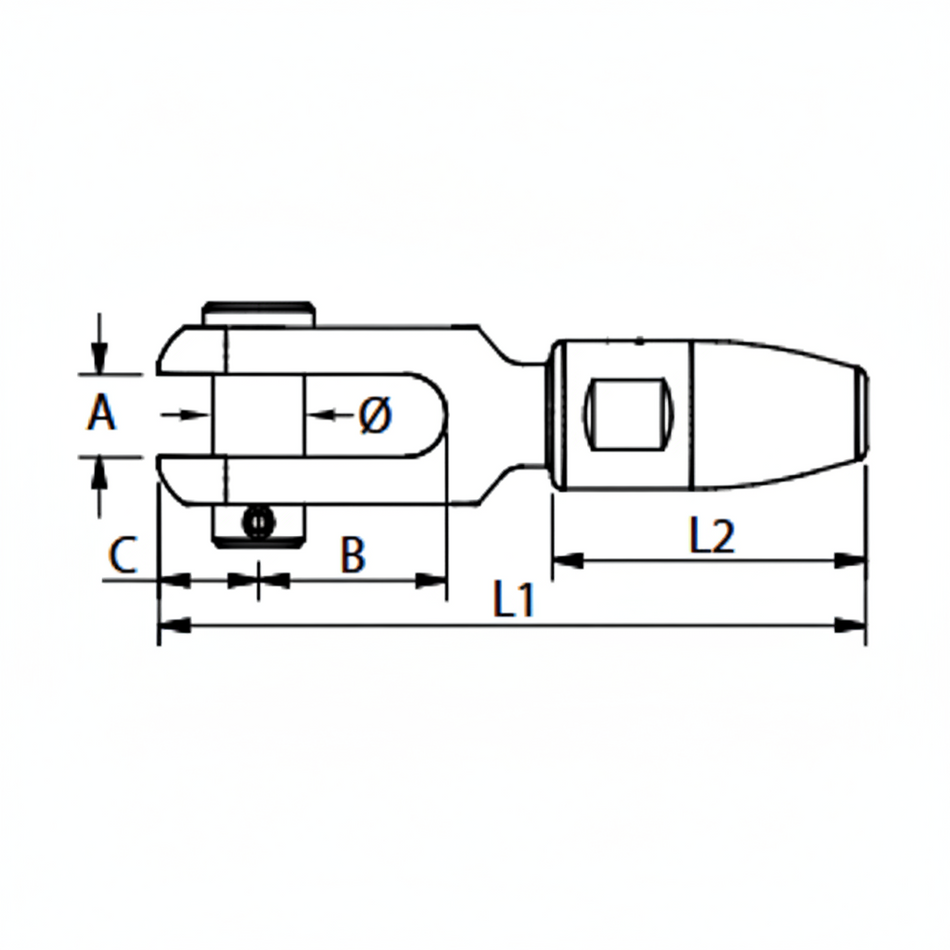 Schraubterminals BLUE WAVE CONE Gabelterminals Edelstahl AISI316 - für 1x19 Drahtseile