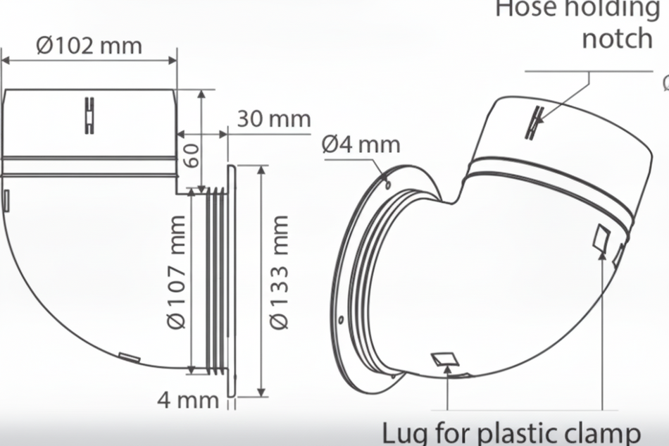 Ventilator Connector Ø 102mm Elbow Weiß - Polypropylen stoßfest