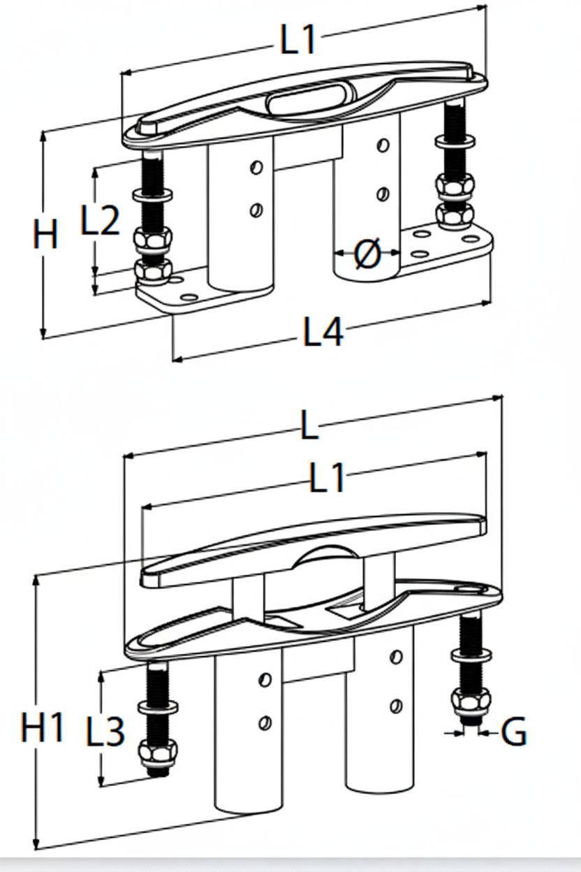 Versenkbare Klampe leichte Ausführung Edelstahl 1.4401