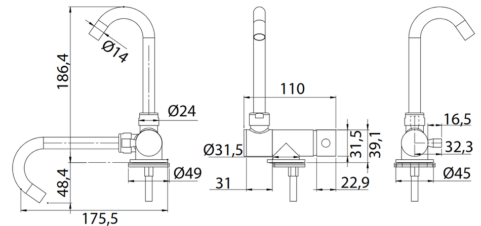 CAN Einhebel-Mischbatterie RB1853 – Klappbar, verchromt, Gewinde 1/2"
