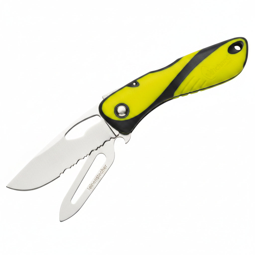 WICHARD Offshore Bordmesser SR10122 – fluoreszierend gelber Griff, gezahnte Klinge mit Schäkelöffner
