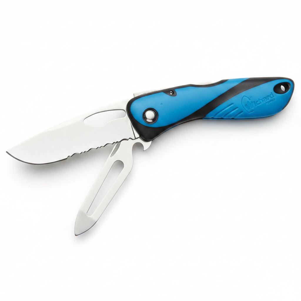 WICHARD Offshore Bordmesser SR10126 – blauer Griff, gezahnte Klinge mit Schäkelöffner
