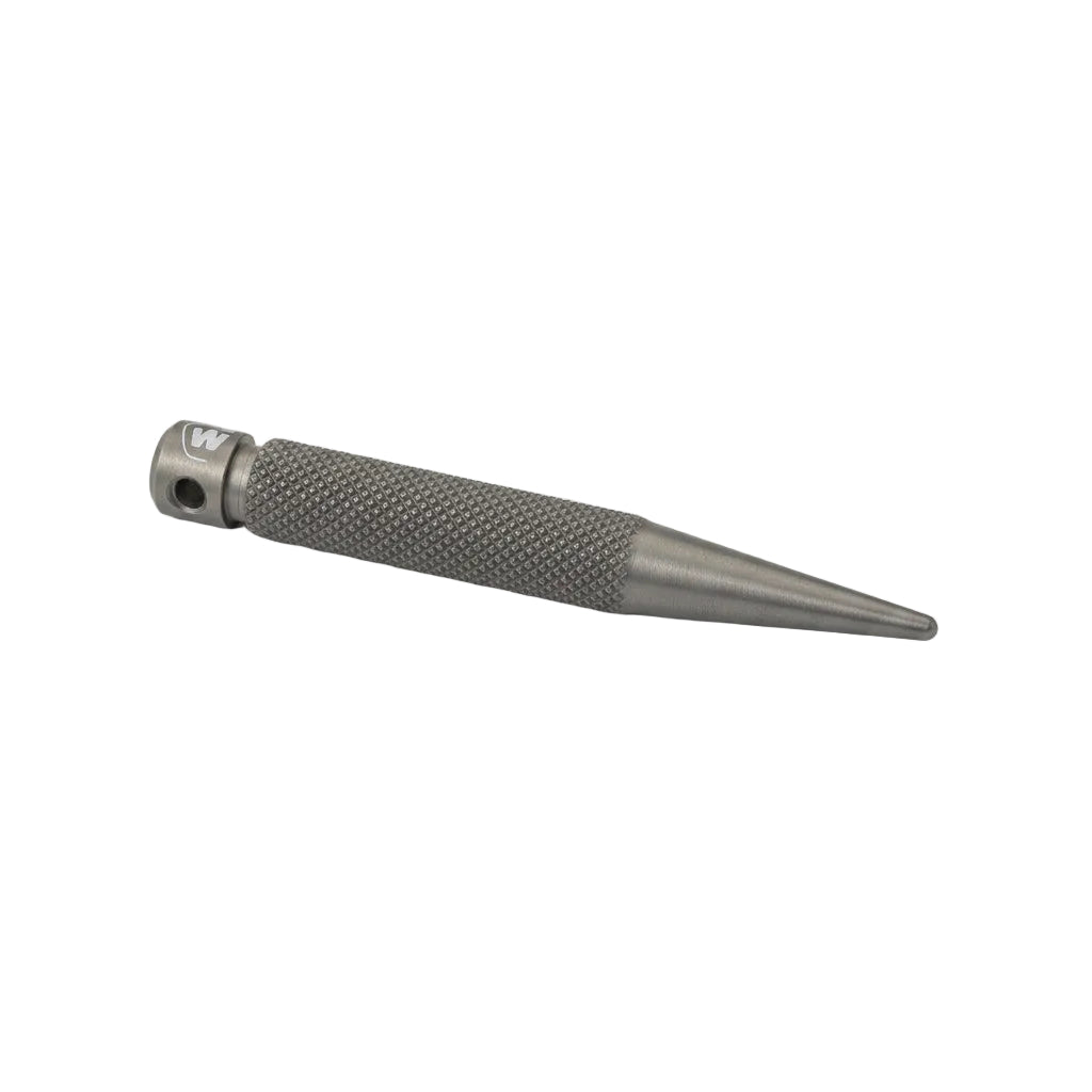 WICHARD Auslöse-Fit SR10302-SB aus anodisiertem Aluminium mit dunklem strukturiertem Griffbereich, konischer Spitze und Bohrung am Griffende vor weißem Hintergrund.