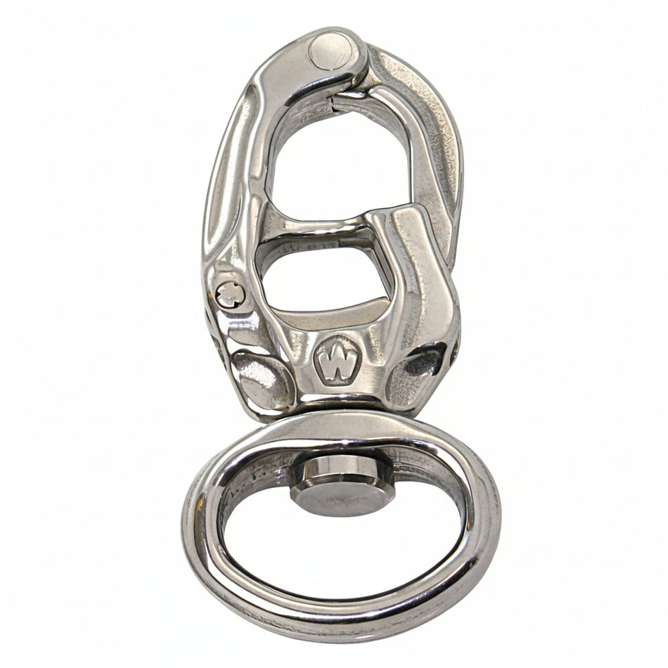 WICHARD TRIGGER Schnappschäkel Edelstahl 1.4542 mit breitem Wirbelauge für Gurtband