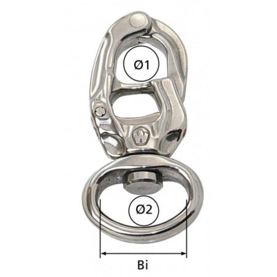 WICHARD TRIGGER Schnappschäkel Edelstahl 1.4542 mit breitem Wirbelauge für Gurtband