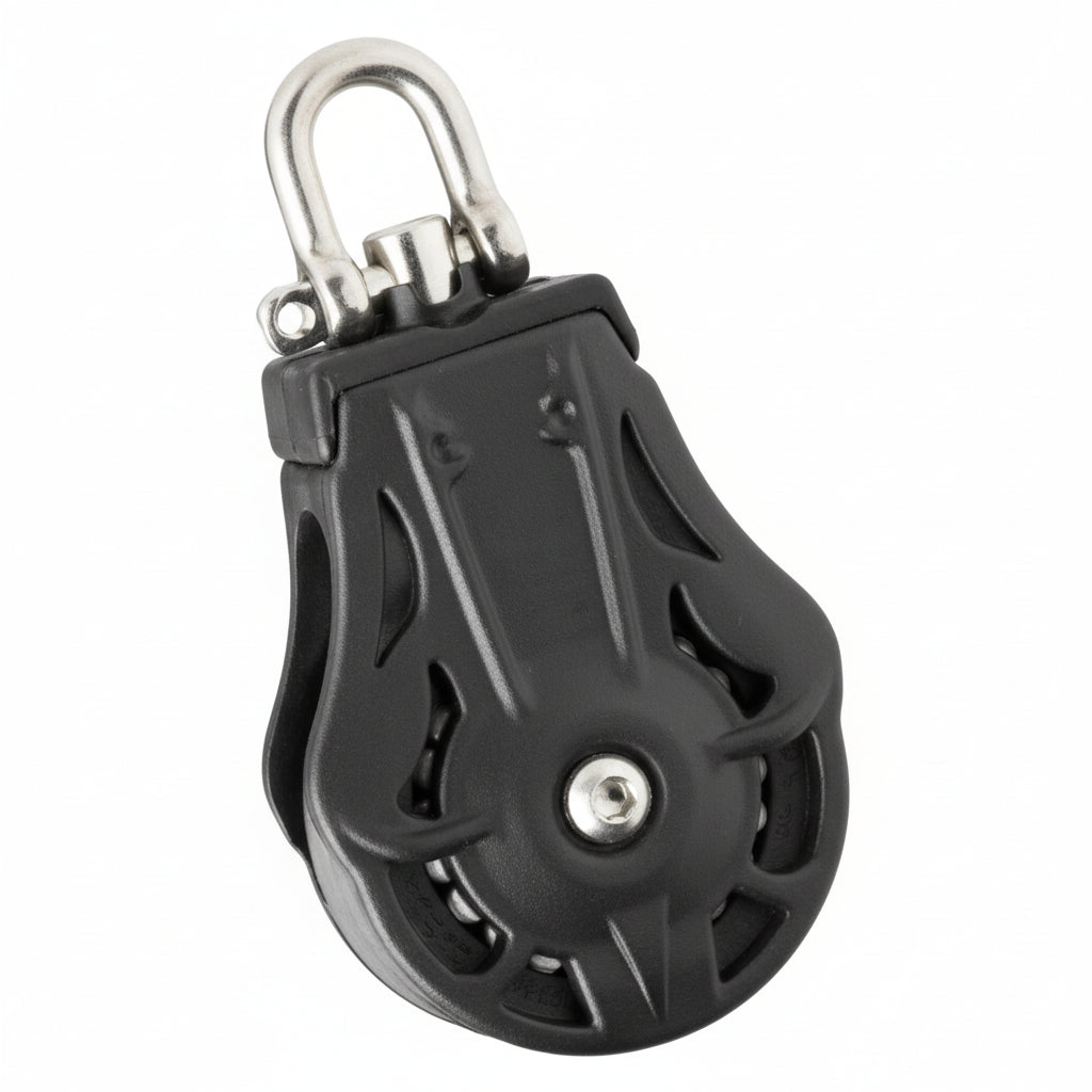 WICHARD Einfachblock mit Wirbelschäkel, gleitgelagert und kugelgelagert, 45mm Rollendurchmesser, für Tauwerk bis 10mm, maritime Bootsbeschläge