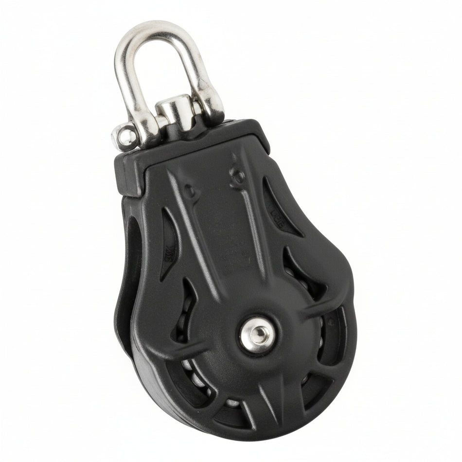 WICHARD Einfachblock mit Wirbelschäkel, gleitgelagert und kugelgelagert, 55mm Rollendurchmesser, für Tauwerk bis 12mm, maritime Bootsbeschläge