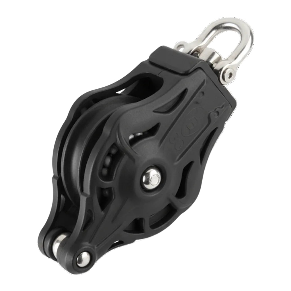 WICHARD Einfachblock mit Wirbelschäkel und U-Bügel, gleitgelagert und kugelgelagert, 55mm Rollendurchmesser, für Tauwerk bis 12mm, maritime Bootsbeschläge