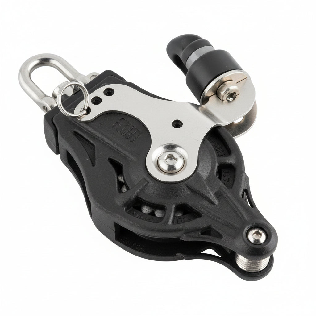 WICHARD Einfachblock mit Wirbelschäkel, U-Bügel und Klemme, gleitgelagert und kugelgelagert, 45mm Rollendurchmesser, für Tauwerk bis 10mm, maritime Bootsbeschläge