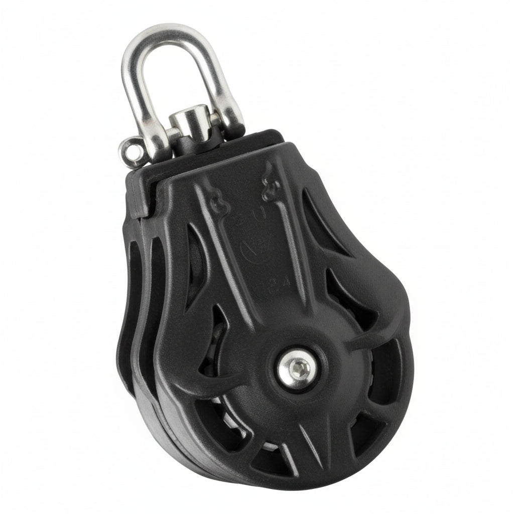 WICHARD Doppelblock mit Wirbelschäkel, gleitgelagert und kugelgelagert, 45mm Rollendurchmesser, für Tauwerk bis 10mm, maritime Bootsbeschläge