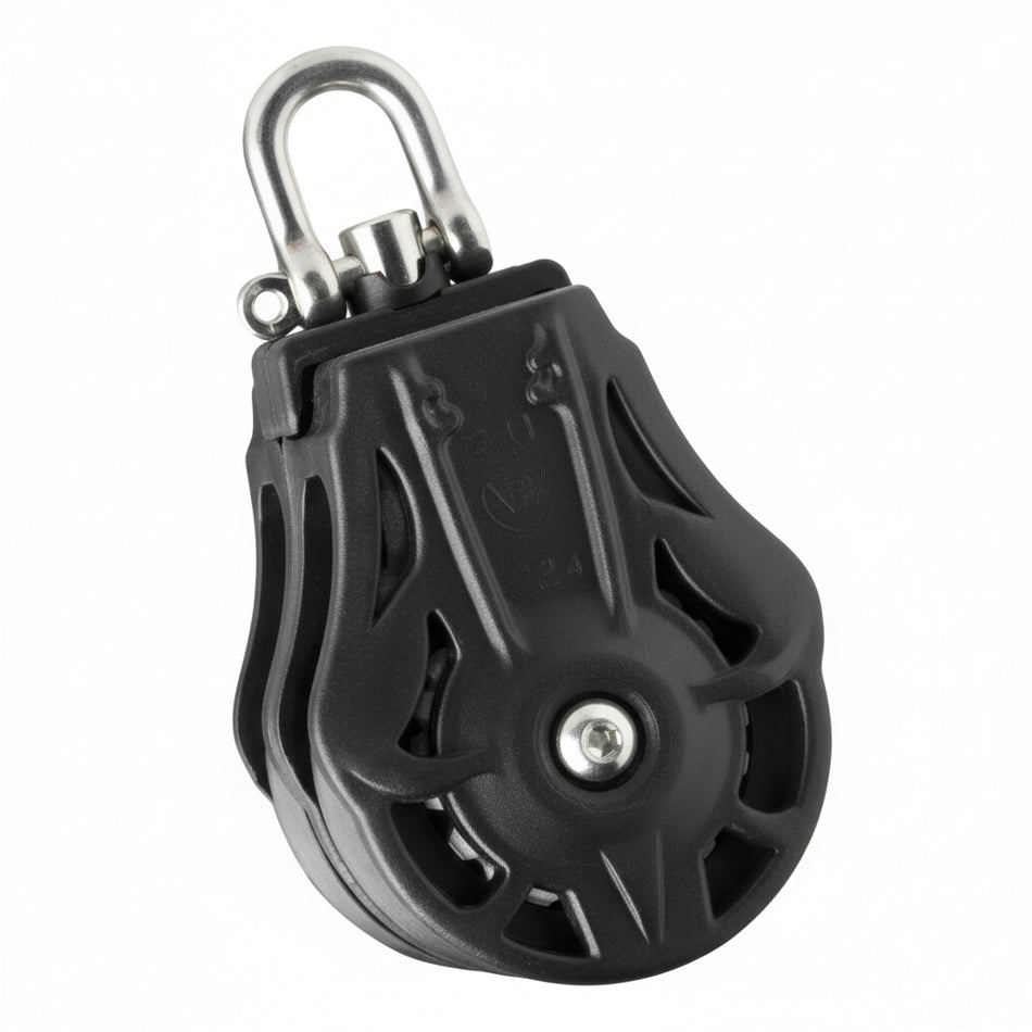 WICHARD Doppelblock mit Wirbelschäkel, gleitgelagert und kugelgelagert, 45mm Rollendurchmesser, für Tauwerk bis 10mm, maritime Bootsbeschläge