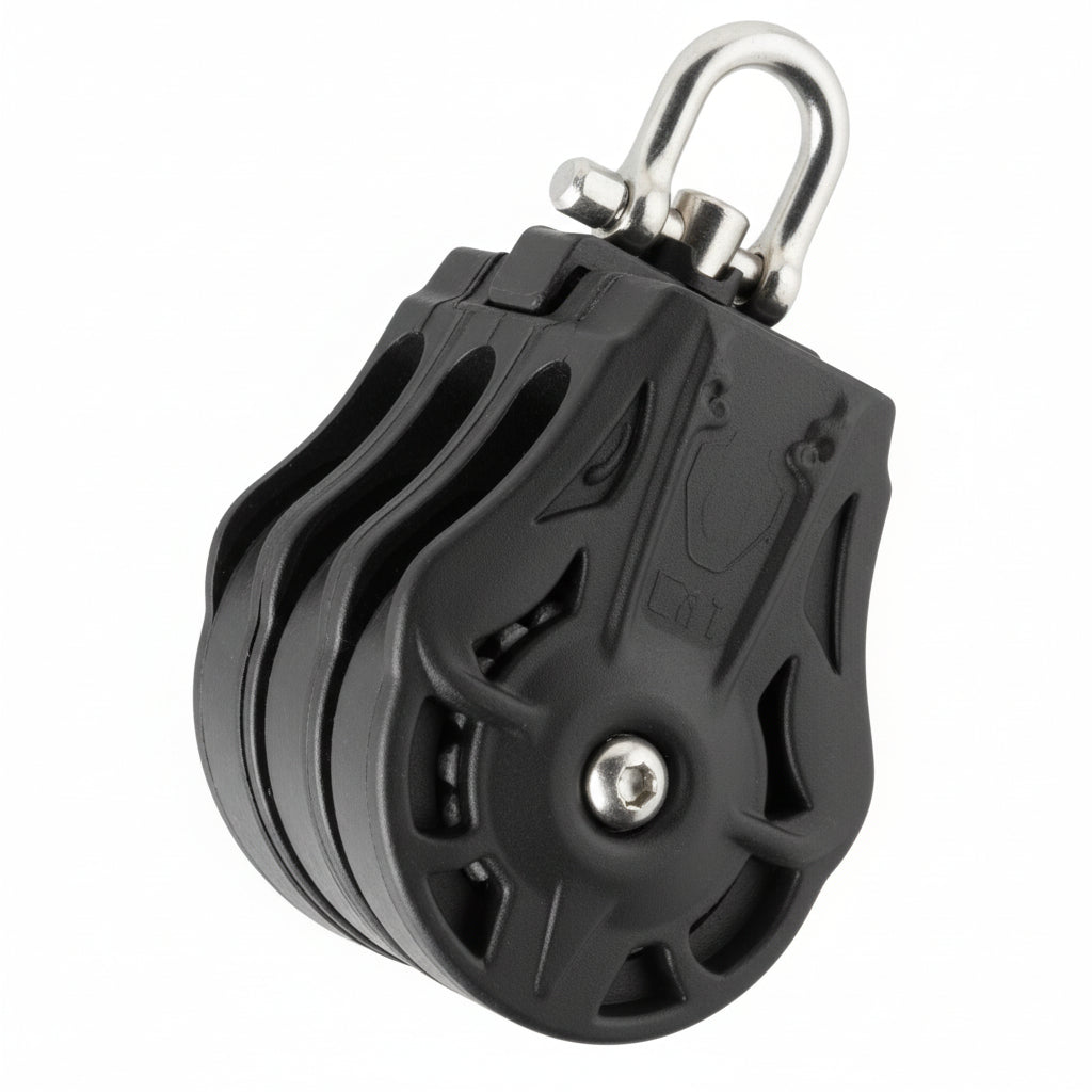 WICHARD Dreifachblock mit Wirbelschäkel, gleitgelagert und kugelgelagert, 45mm Rollendurchmesser, für Tauwerk bis 10mm, maritime Bootsbeschläge