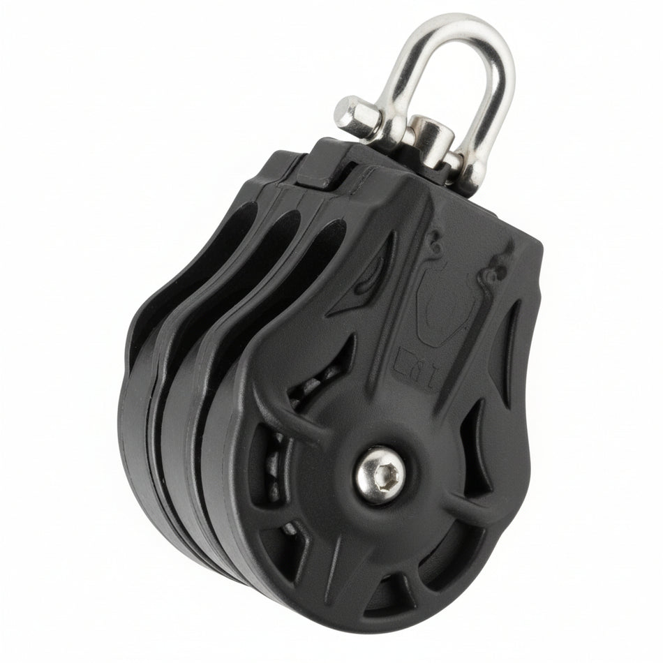 WICHARD Dreifachblock mit Wirbelschäkel, gleitgelagert und kugelgelagert, 45mm Rollendurchmesser, für Tauwerk bis 10mm, maritime Bootsbeschläge