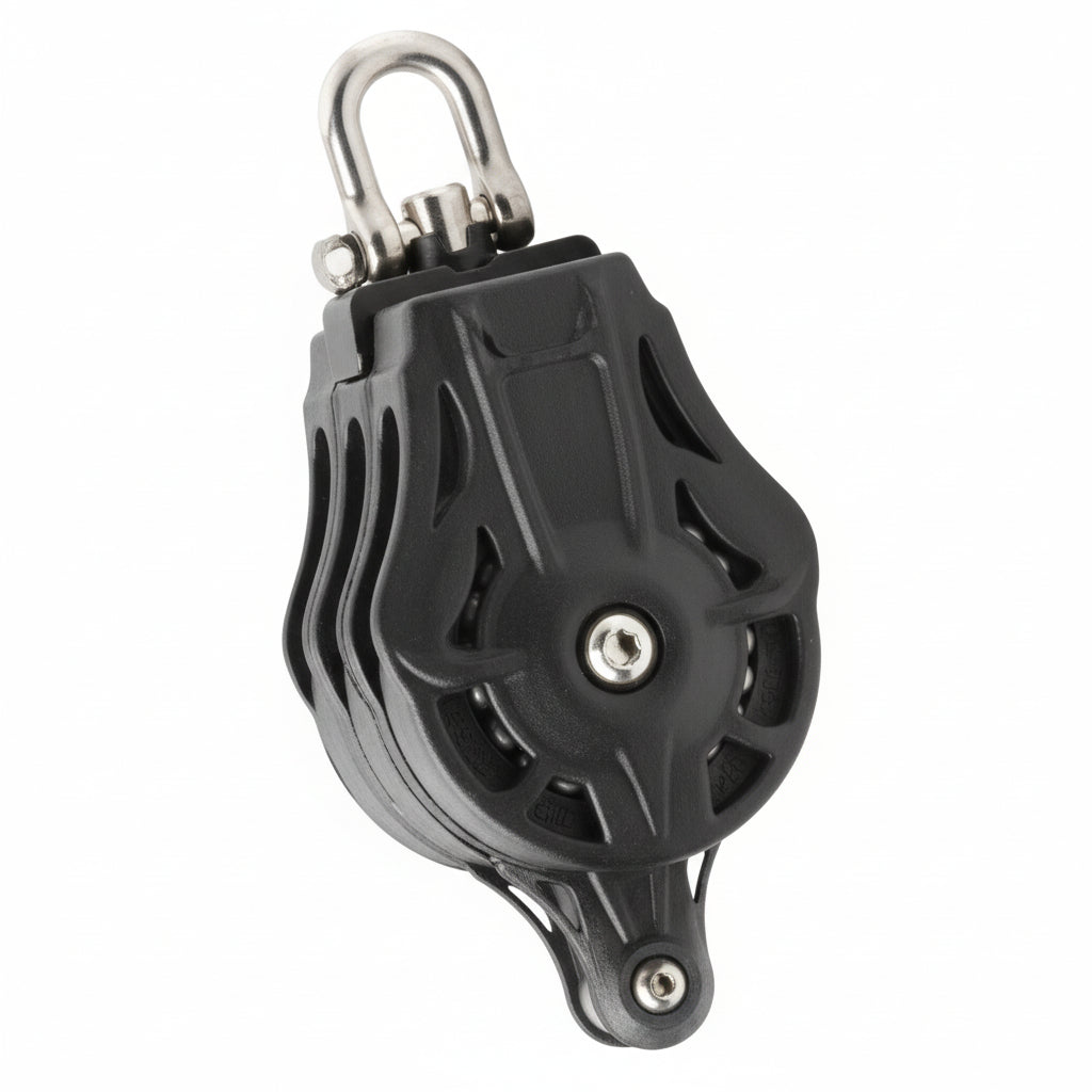 WICHARD Dreifachblock mit Wirbelschäkel und U-Bügel, gleitgelagert und kugelgelagert, 45mm Rollendurchmesser, für Tauwerk bis 10mm, maritime Bootsbeschläge