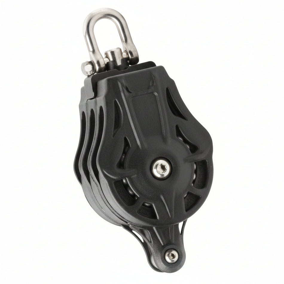 WICHARD Dreifachblock mit Wirbelschäkel und U-Bügel, gleitgelagert und kugelgelagert, 45mm Rollendurchmesser, für Tauwerk bis 10mm, maritime Bootsbeschläge